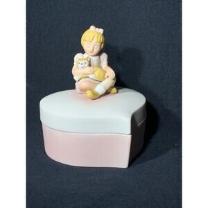 Porcelain Heart Shape Trinket Box with Girl with Cat